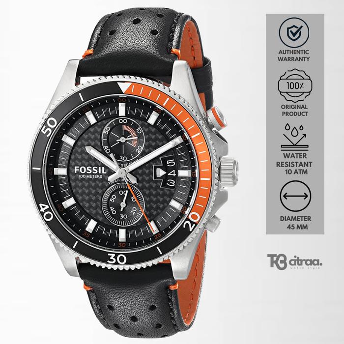 Jam Tangan Pria Fossil Wakefield Chronograph Kulit Black Sporty Casual Original CH2953