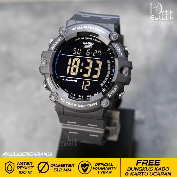 Casio Jam Tangan Pria AE-1500WH-8BV Digital Original Resin Tali Water Resist 100M LED Amber Alarm Ka