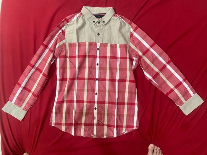 KEMEJA FLANEL KOTAK MERAH MOC LENGAN PANJANG UKURAN M