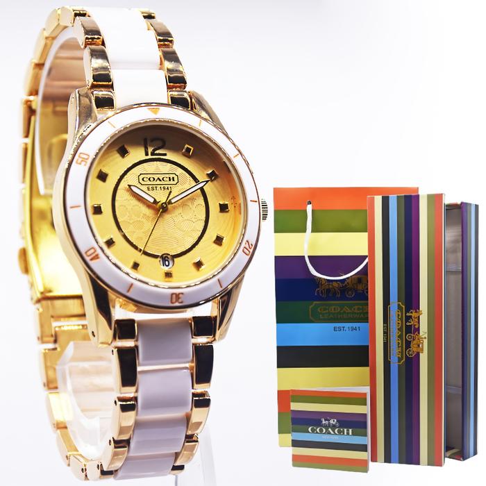 Jam Tangan Wanita Coach Original Analog Rantai Keramik Tahan air