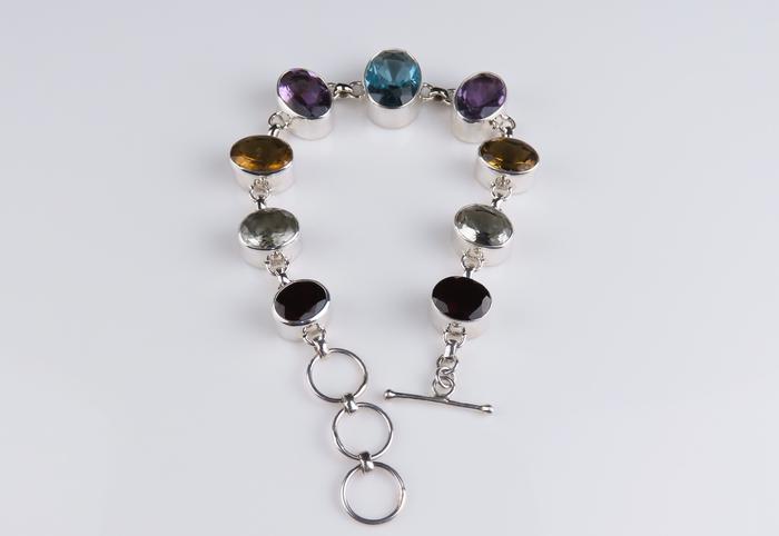 Gelang Perak, Permata Blue Topaz, Green Amethyst, Citrine, Amethyst, Dan Garnet, Gelang Permata