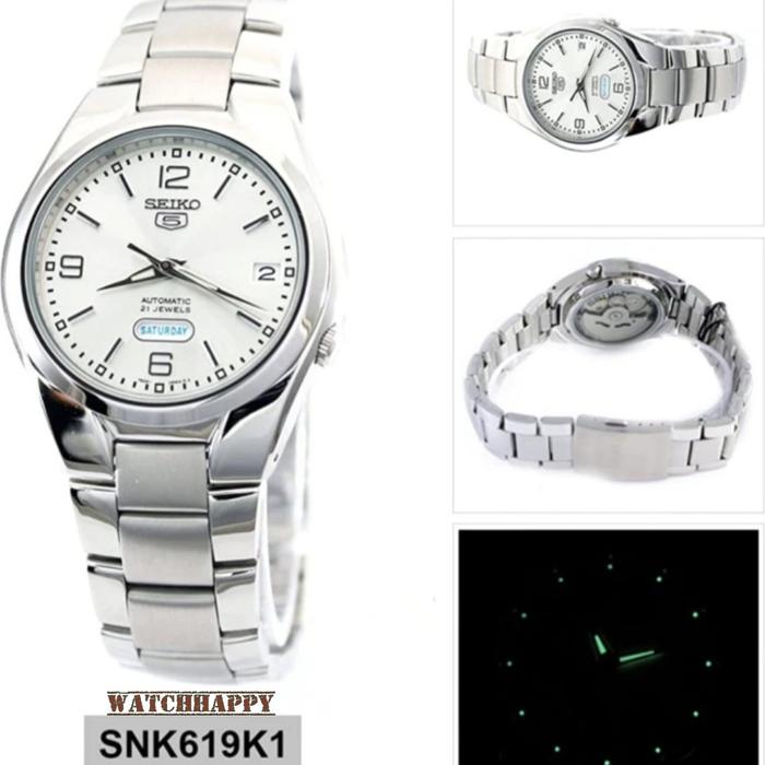 WatchHappy Jam Tangan SEIKO 5 ORIGINAL SNK619K1 Automatic White Day Date SNK619 Best Seller