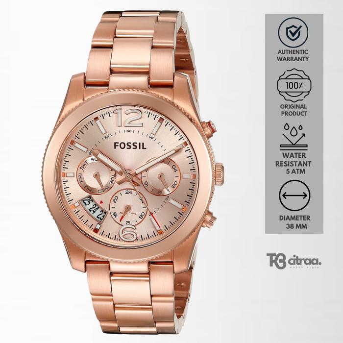 Jam Tangan Wanita Fossil Perfect Boyfriend Chronograph Rose Gold Stainless Steel Mewah Casual Origin