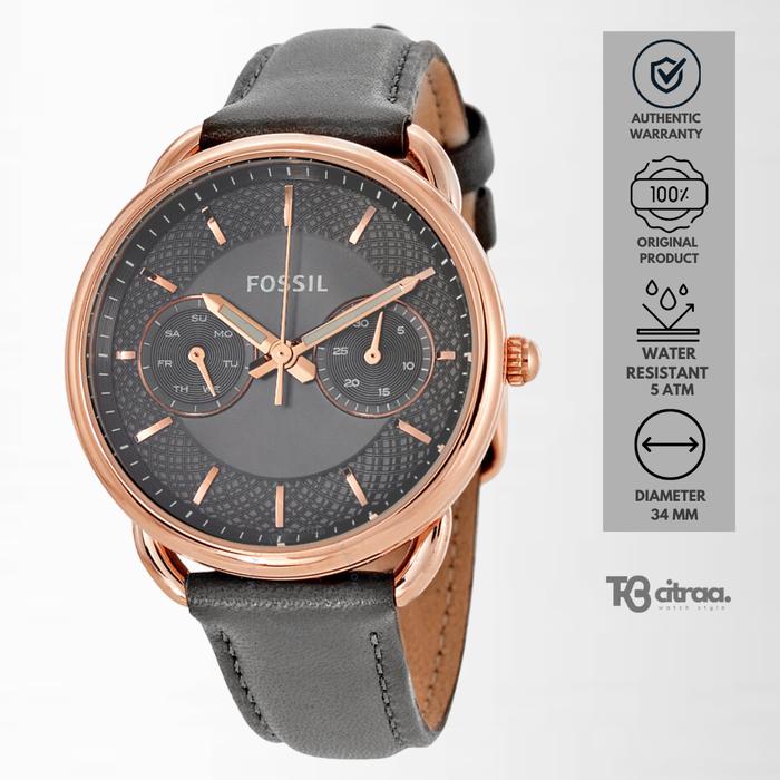 Jam Tangan Wanita Fossil Tailor Chronograph Kulit Grey Casual Original ES3913