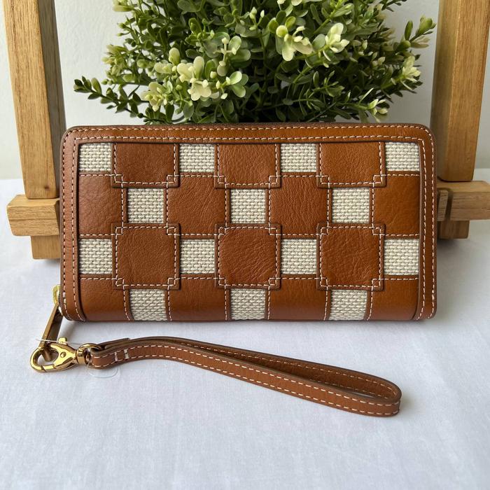 dompet wanita fossil logan zip around clutch patchwork mm