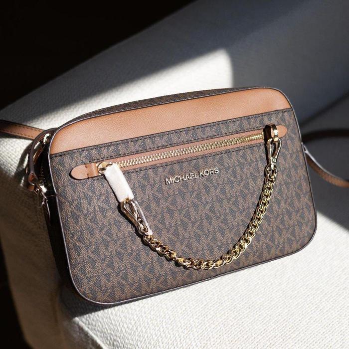 MK Jet Set Travel Zip Chain Crossbody Sign Brown