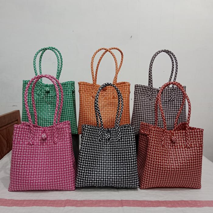Tas Tote Bag Wanita Kuliah Anyaman Rottan Sintetis untuk Parcel Bingkisan Seserahan ukuran Kecil dan