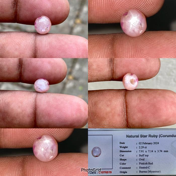 Natural Star Ruby Burma Batu Rubi Star Birma Myanmar Ruby Burma Pinkish Red Ruby star burma CT 2.29