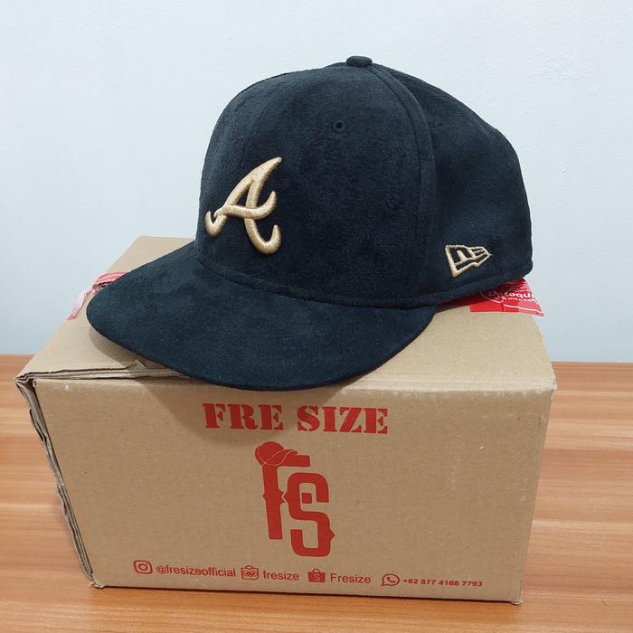 Topi New Era 5950 ORIGINAL Suede Atlanta Braves Black Camel  59fifty Hat Built Up Baseball Cap