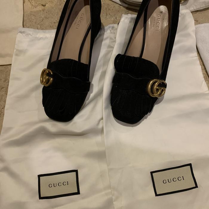 Gucci Marmont Platform Heels Black Suede