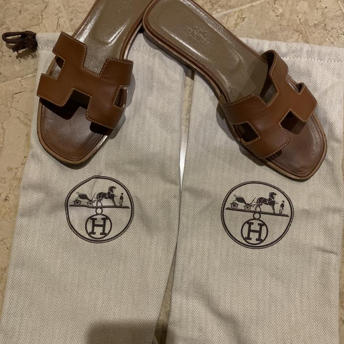 Hermes Oran Sandals Brown