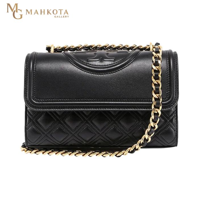 Tas Selempang Wanita Bahan Kulit Tory Burch 76997 Fleming Small Convertible Shoulder Bag Black