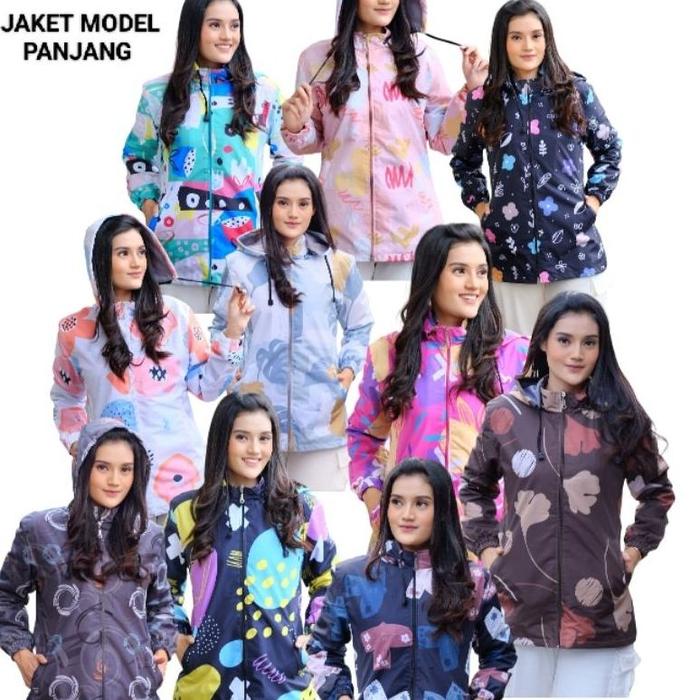 Borong Zhafiraoutfit Jaket Tunik Full Printing Anti Air Anti Angin Motif
