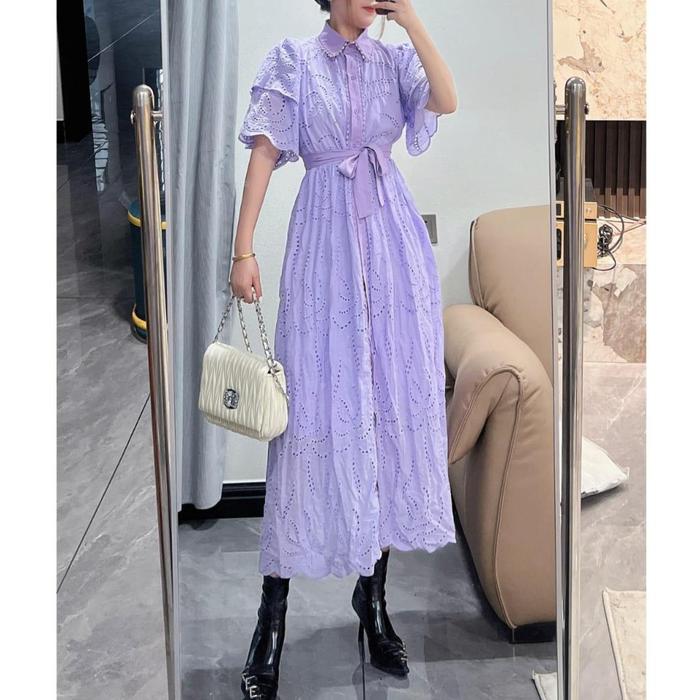 MERRY EMBROIDERED LACE MAXI DRES KATBOL PREMIUM DRES KOREA KOREAN FASHION DRESS PUTIH VINTAGE BOHEMI