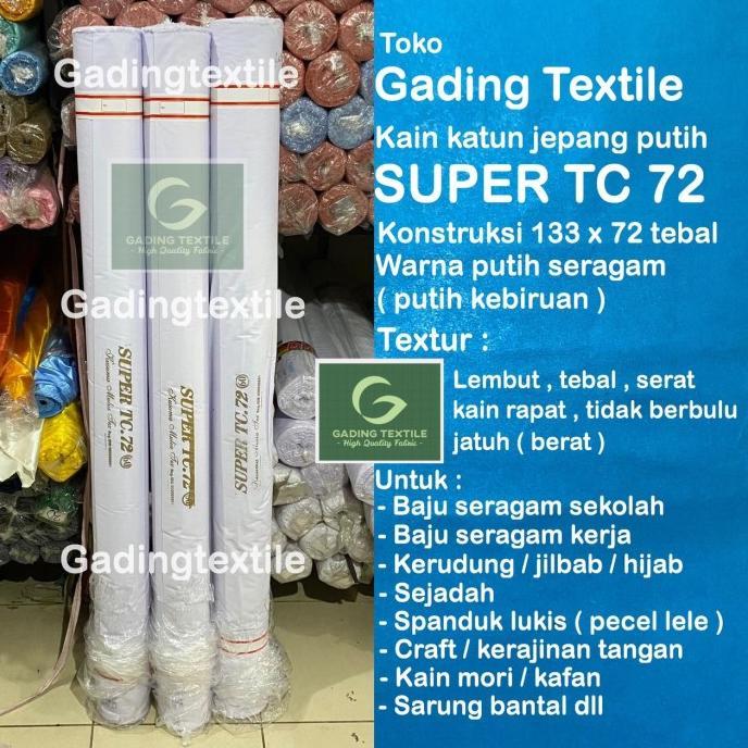 Kain katun putih tebal SUPER TC 72 per ROLL kemeja seragam perawat