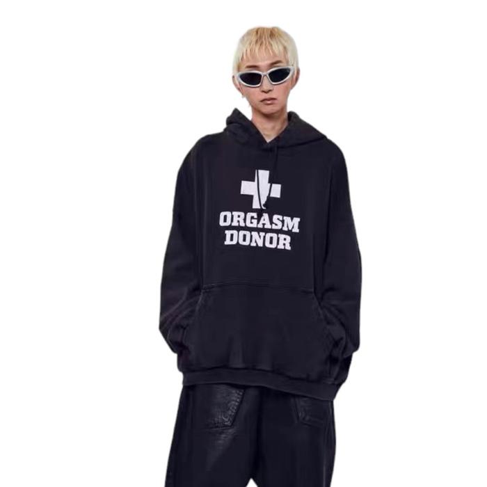 GRAILZ Project Oversize Hoodie Orgsm Donor Print Vintage Washed Black