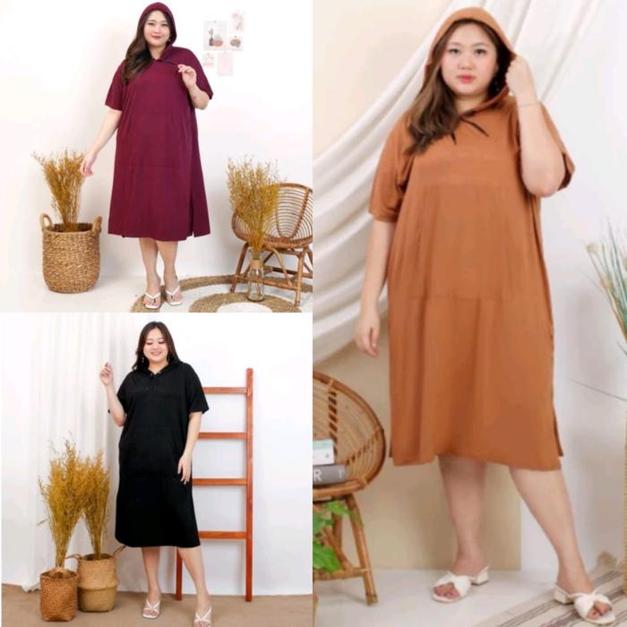 HOODED TUNIK MIDI DRESS HOODIE SUPER JUMBO UKURAN BESAR WANITA 4XL / 5L HOME DRES DASTER KAOS HOODY 
