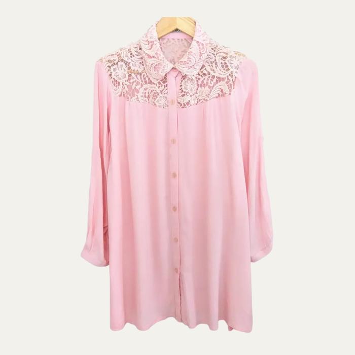 Preloved Tunik Atasan Chrochet Flower Pink Brand Chloe Original