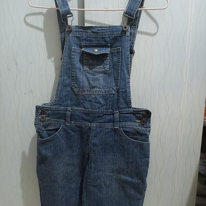 jumpsuit jeans denin pendek second import original size 150/5-8thn