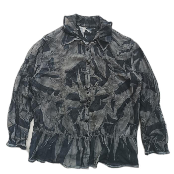 kemeja vintage longchamp printed tulle shirt women