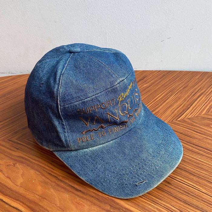 Vintage Vanquish Japan Racing Sport Race Division Nascar Cap  Acid Wash blue jeans denim material  S