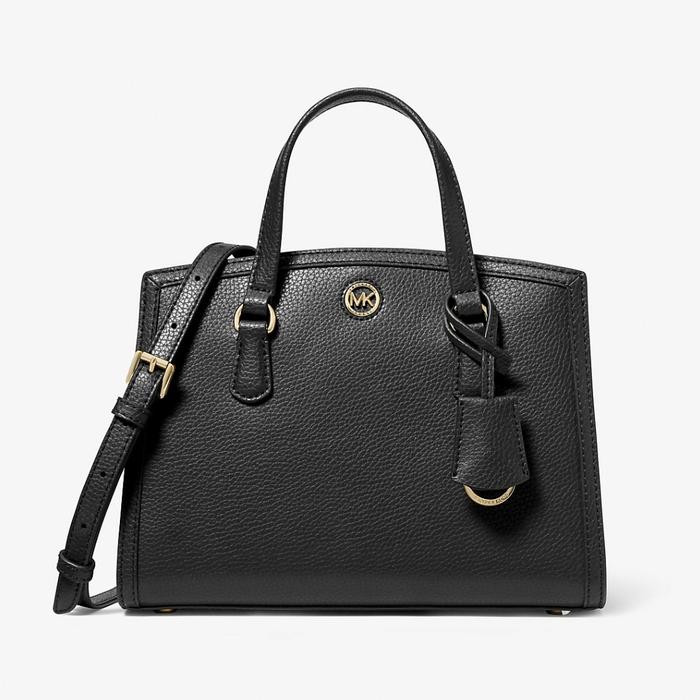 MK CHANTAL SMALL PEBBLED LEATHER MESSENGER BAG IN BLACK