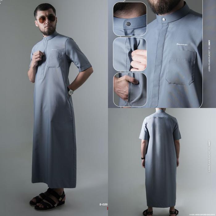 SAMASE JUBBA PREMIUM PLAIN PLACKET S-025 GREY GAMIS PRIA PENDEK