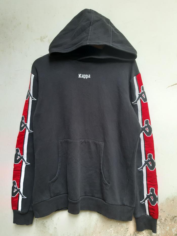 Hoodie Kappa warna Hitam Small Script Center Pullover Hoodie Taped