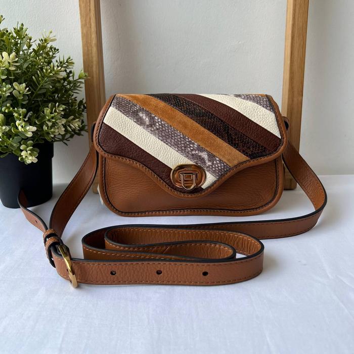 tas wanita fossil heritage small flap crossbody brown stripe mm
