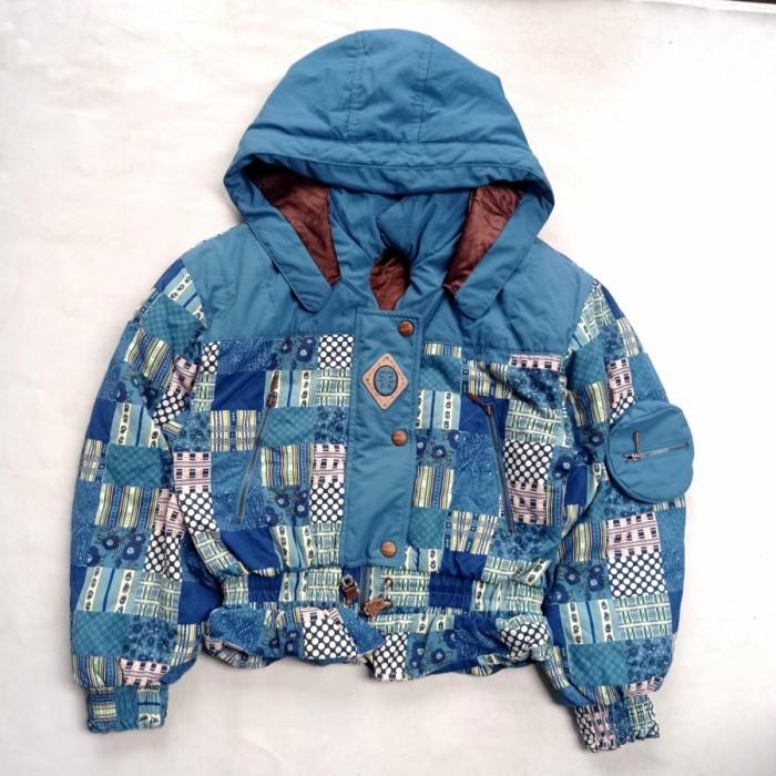 jaket vintage 90s Elbe Club Japan padded hooded biker patchwork jacket snowboard boxy