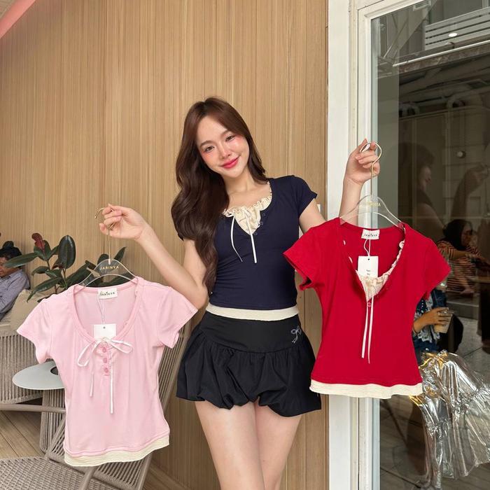 Crop Top Two Tone | Ribbon Top | Cute Top | Bangkok Top