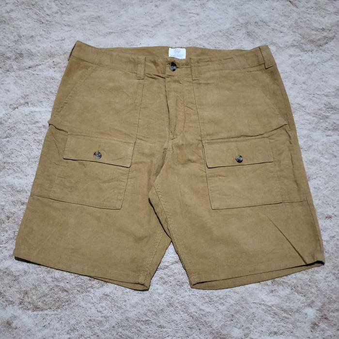 celana pendek cargo pria BEAUTY AND YOUTH UNITED ARROWS celana corduroy multi pocket kuning kunyit s