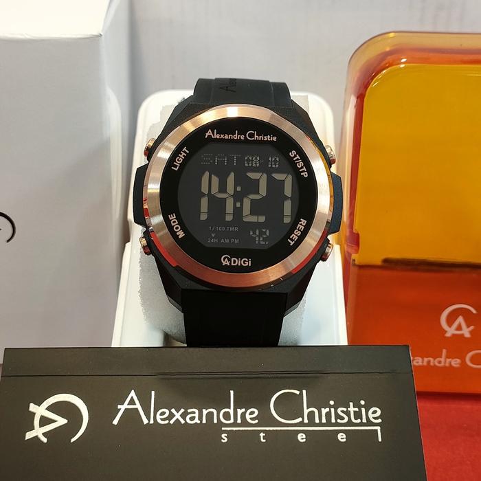 Jam Pria DiGi ORIGINAL Alexandre Christie AC 9342 MH Solid Stainless Steel Rubber