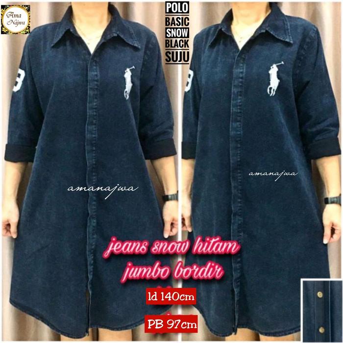Pola long Tunik super jumbo bhn jeans premium ld 140 pj 97 modid