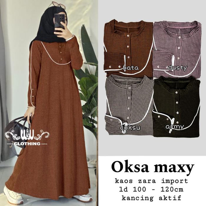 Dres gamis wanita kekinian oksa maxi fab kaos zara adem nyaman dipakai