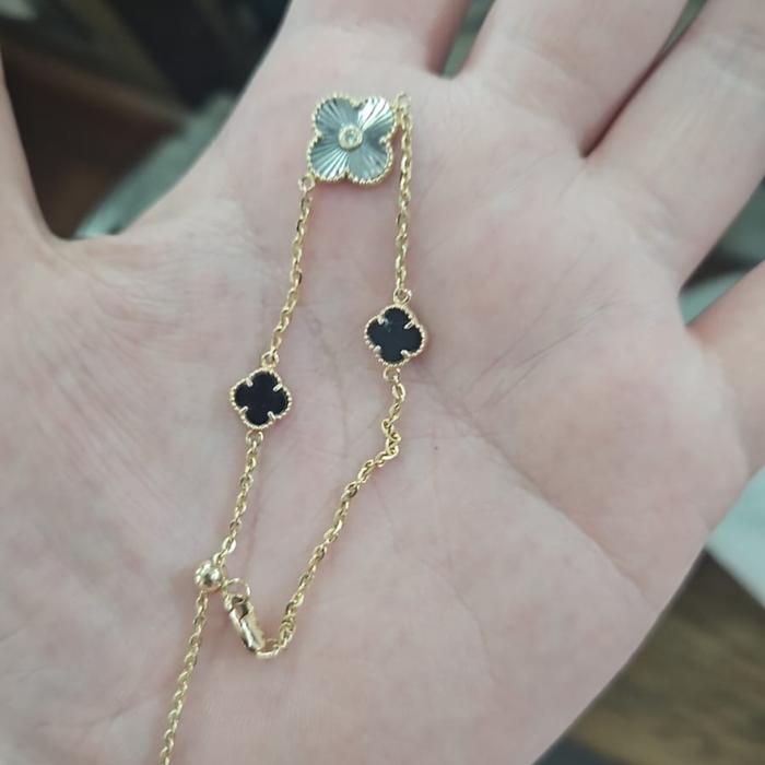 gelang serut clover bunga hitam emas asli 700 70% 16k ubs gold