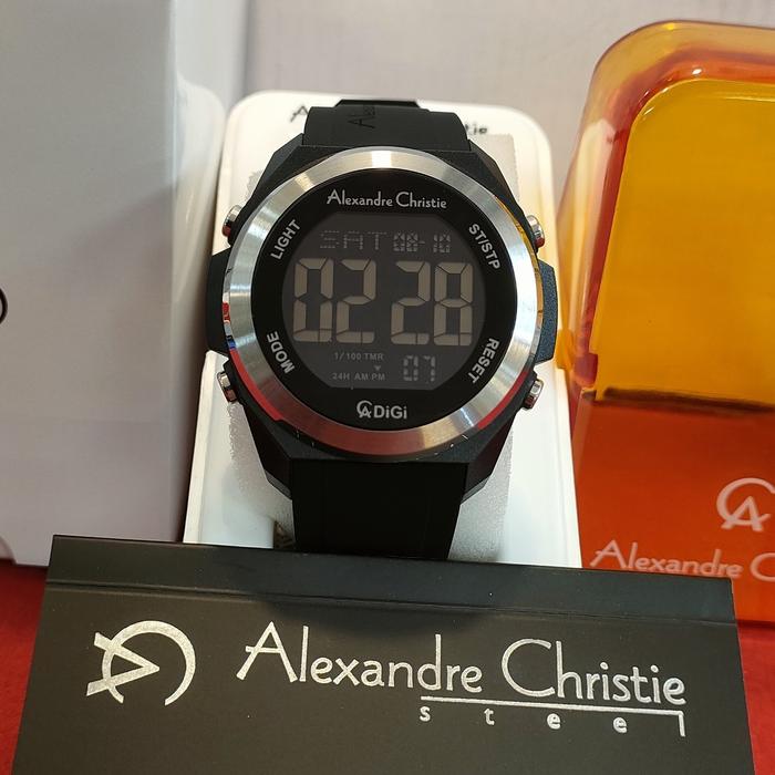 Jam Pria DiGi ORIGINAL Alexandre Christie AC 9342 MH All Stainless Steel Rubber