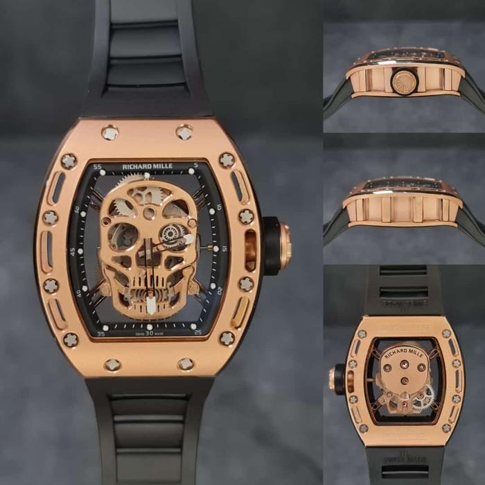 Jam tangan Automatic RM 052 Skull Skeleton Rubber Stainless steel