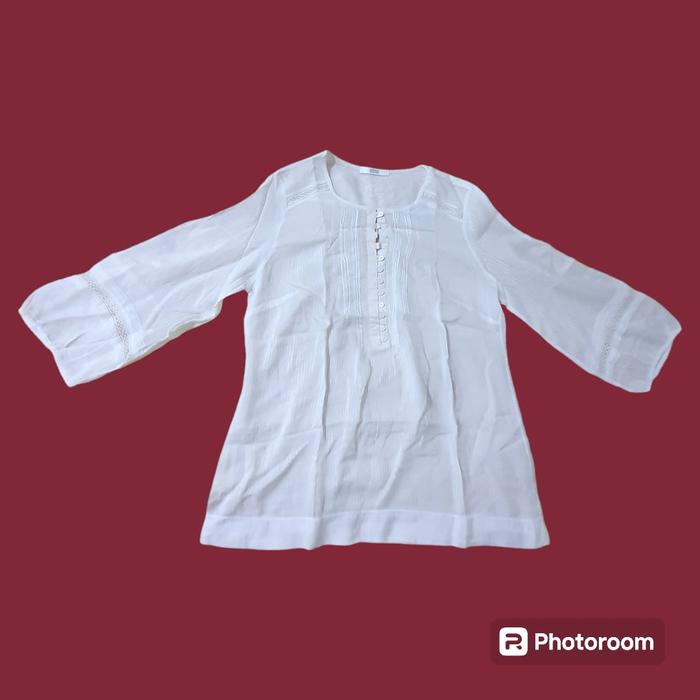 Baju Kaos Kemeja Wanita Berlengan Panjang Motif Garis Garis Warna Putih Mark & Spencer