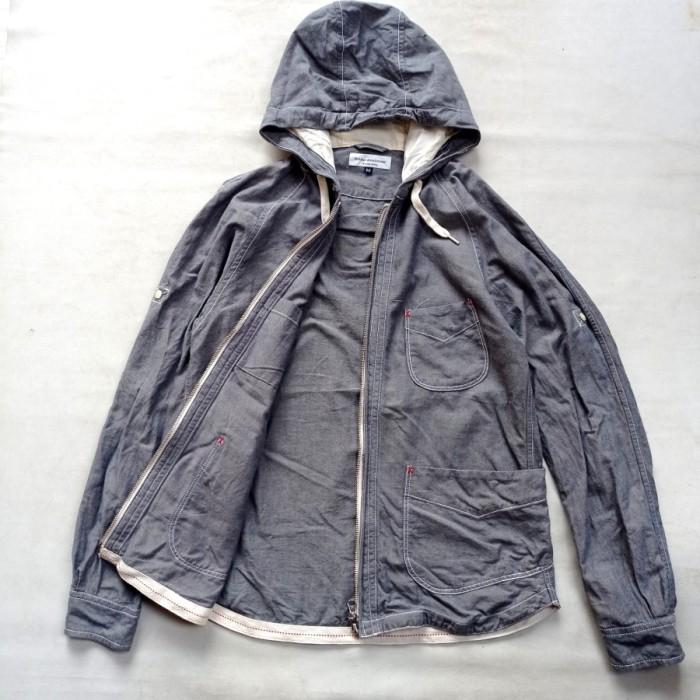 jaket nano universe japan casual chambray hooded light jacket soft jeans outer