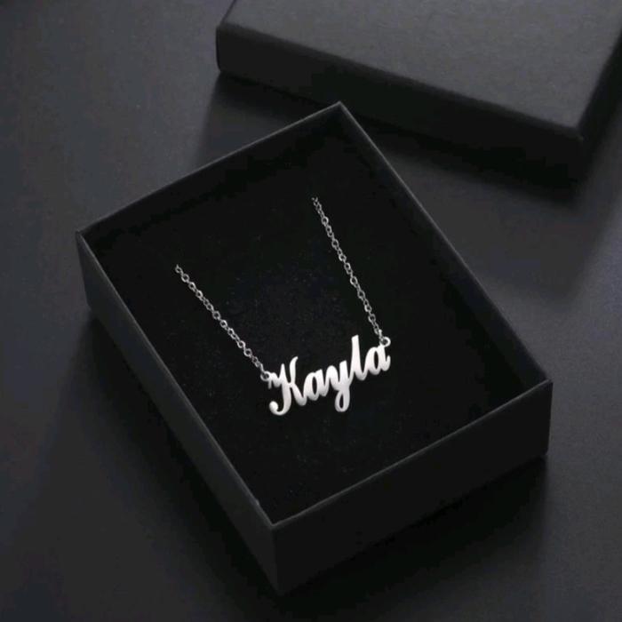 Kalung nama lapis emas putih