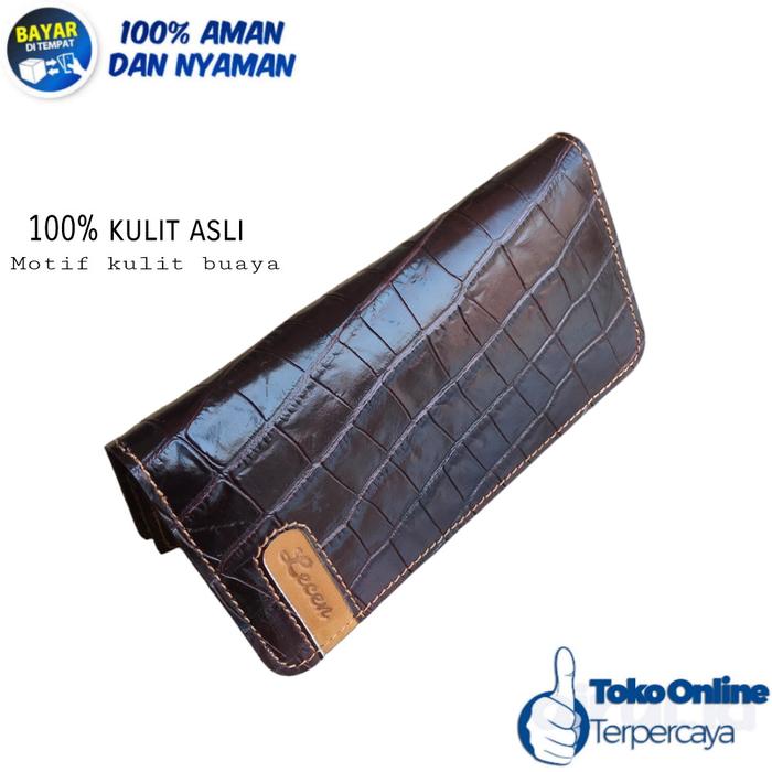 cuci gudang Dompet Panjang Pria Kulit Sapi Asli Motif Kulit Buaya 3 Ruang Uang Kertas 12 Slot Kartu 