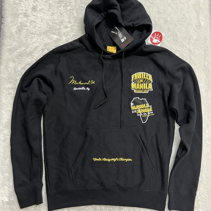MUHAMMAD ALI X SHOEPALACE HOODIE THE RUMBLE IN THE JUNGLE MANILA BLACK