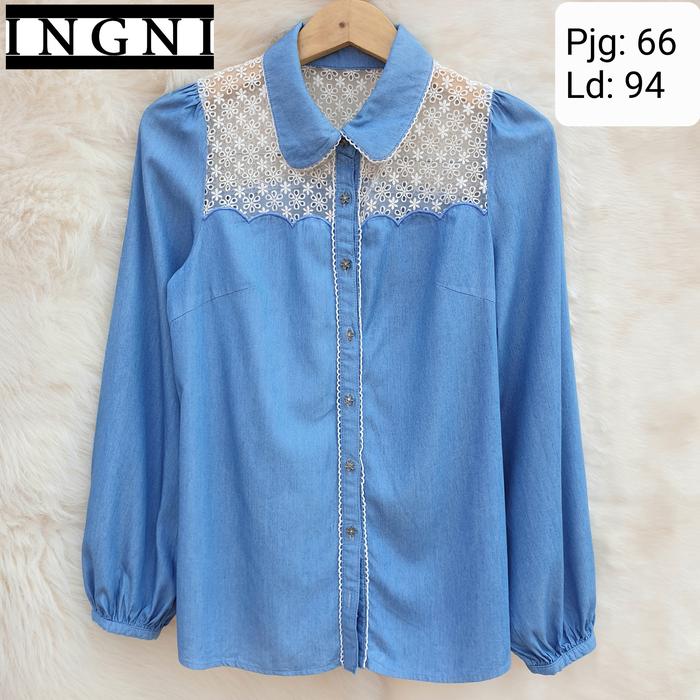 INGNI Baju Atasan Kemeja Denim Lengan Panjang Wanita