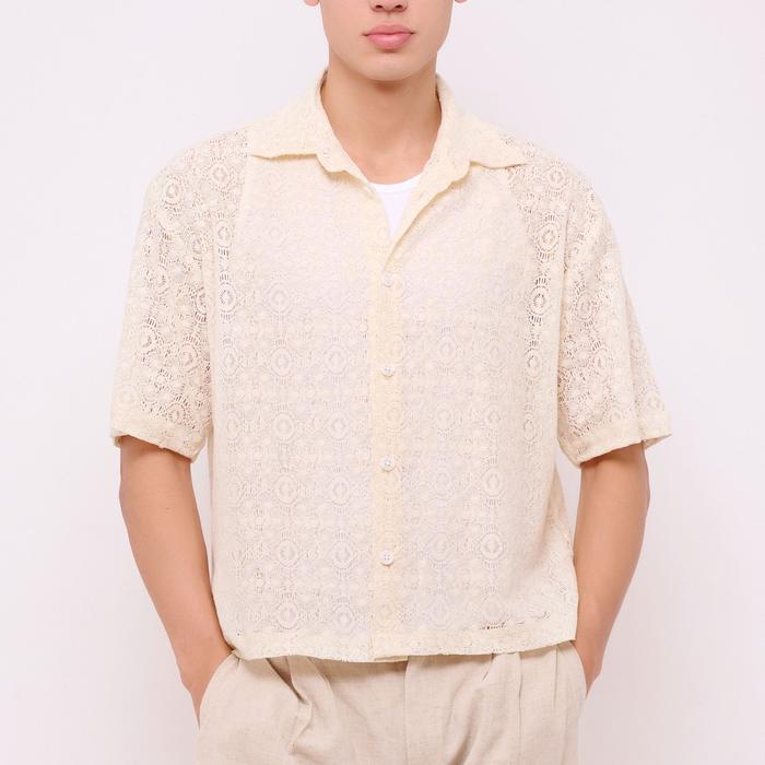 Kemeja Pendek Pria Outer Summer Santai Rajut Kuning Gading by REMEDY Resort Wear - Bahiya Outer Shir