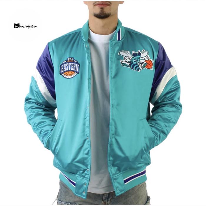 NBA Charlotte Hornets Eastern Aqua Satin Varsity Jacket