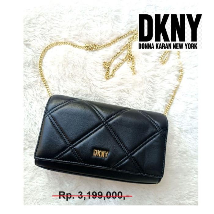 NEW Original DKNY Cross chain Body Black Leather Bag Tas selempang Kulit