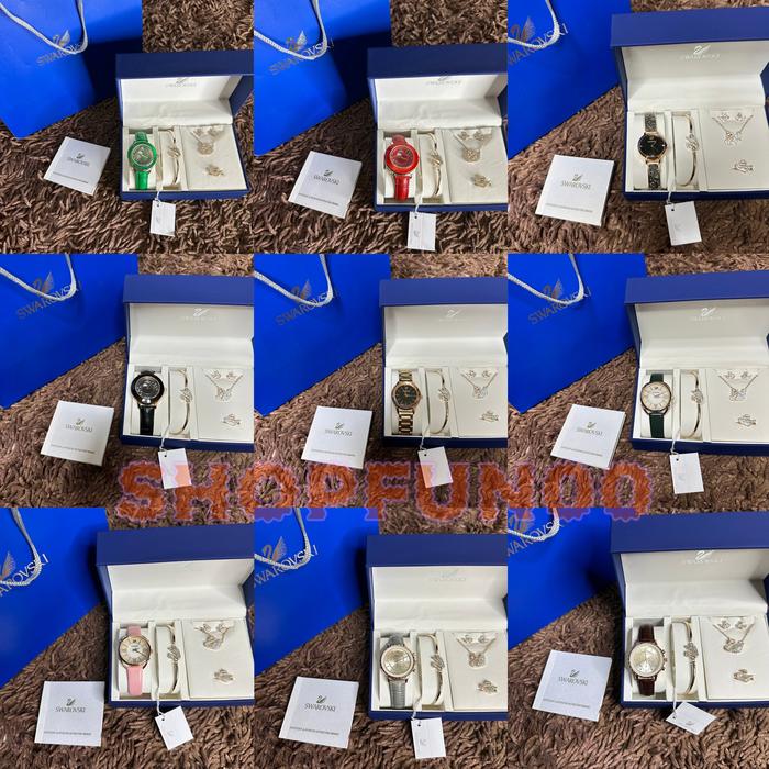Jam wanita Pendant set Crystaline swarv ( Fullsett Anting,gelang kalung cincin)