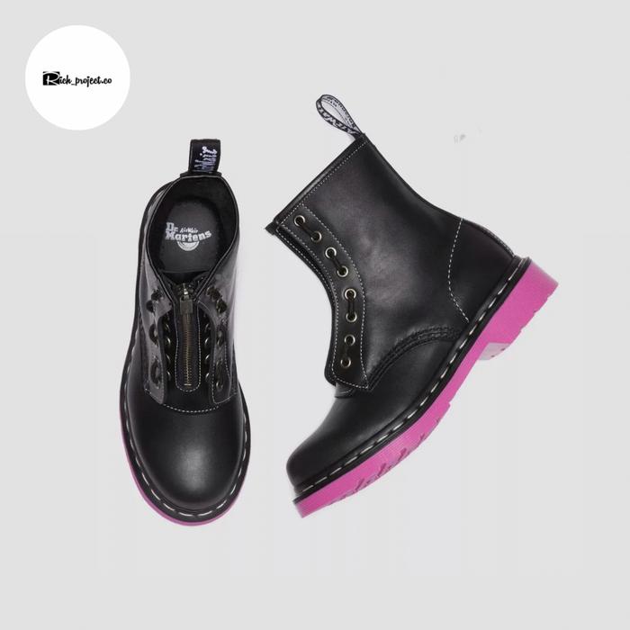 Dr Martens women 1460 Wanama Pink Sole Leather Jungle Zip Boots Eur36