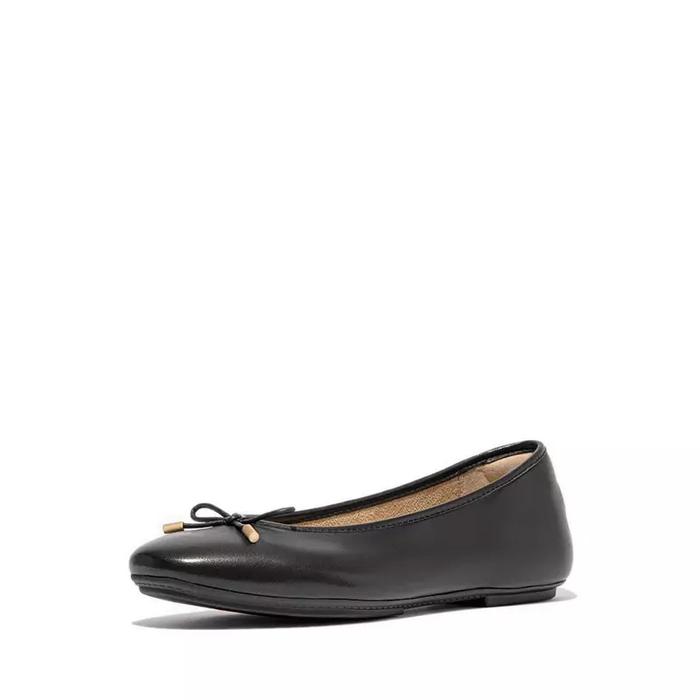 FITFLOP DELICATO BOW SOFT LEATHEAR BALLET FLATS BLACK HX8-001